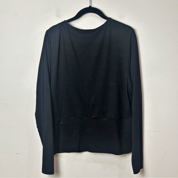 Banana Republic Long Sleeve Jersey V Neck Surplice Top Black - Picture 2 of 5